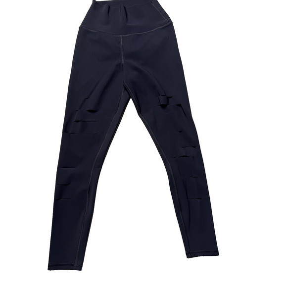 Alo Leggings Womens Small Black High Waist Ripped Moto Yoga Pants Activewear Gym - Picture 4 of 7